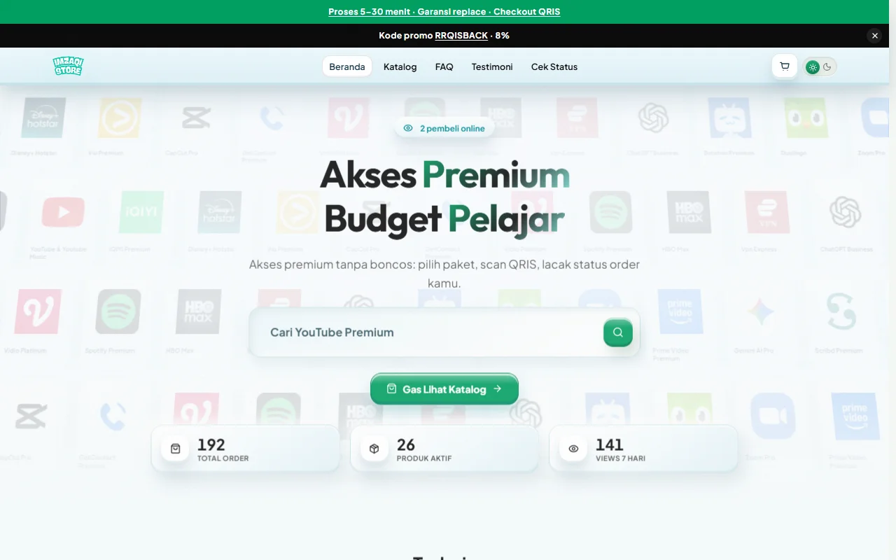 Screenshot website Imzaqi Store
