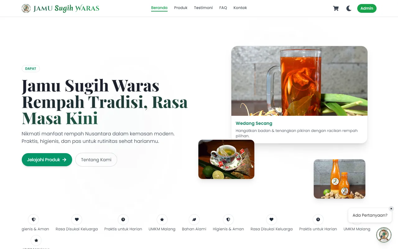 Screenshot website Jamu Sugih Waras